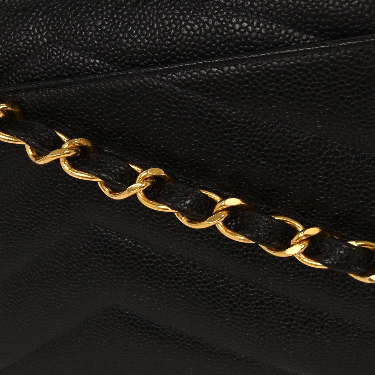 Chanel Black Caviar Chevron Shoulder Bag