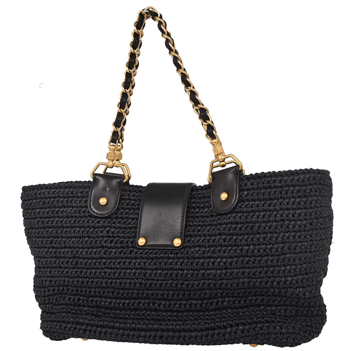 Chanel Navy Straw Tote Handbag