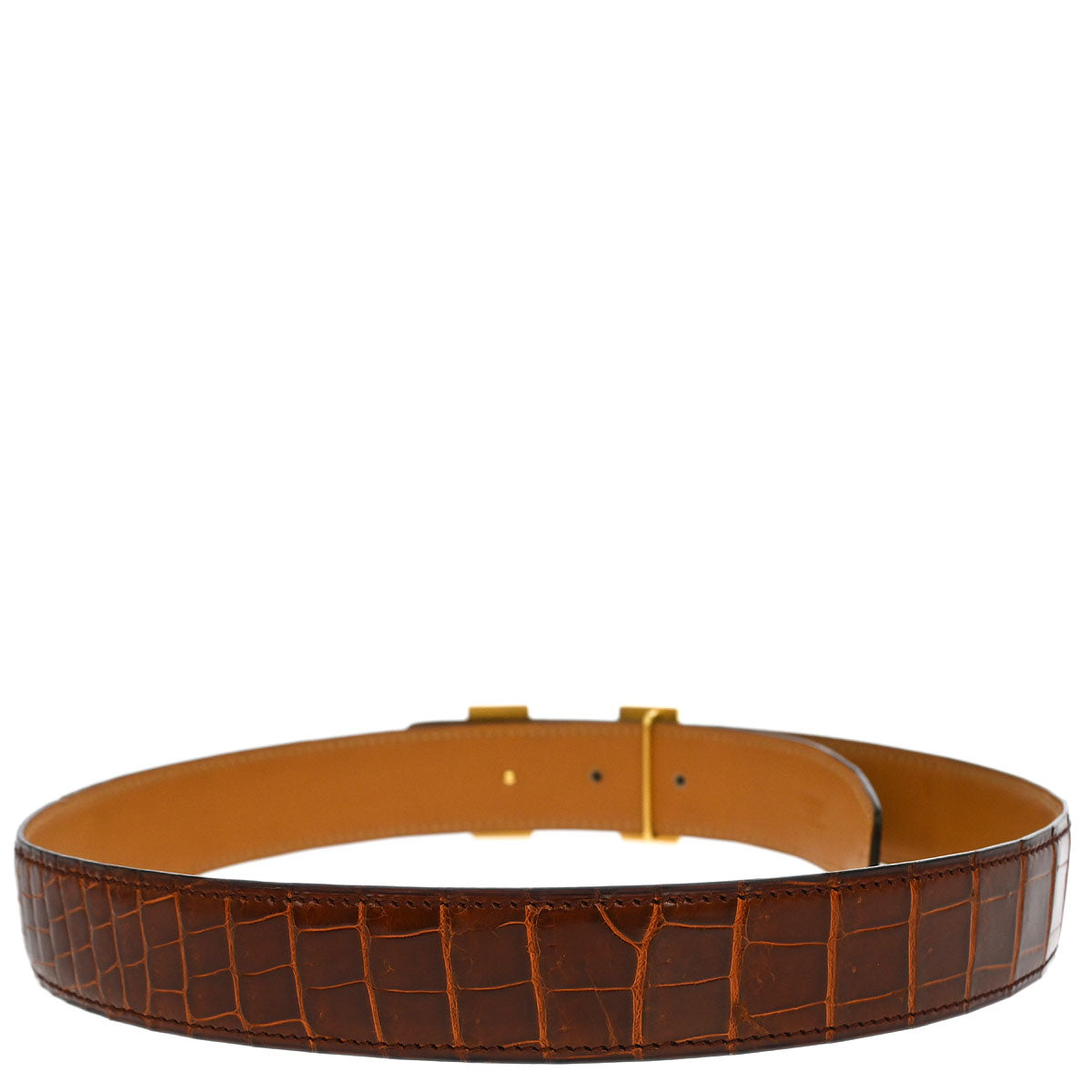 Hermes * Miel Porosus Crocodile Constance Reversible Belt #70 Small Good