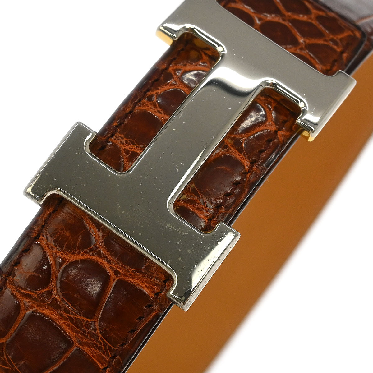 Hermes * Miel Porosus Crocodile Constance Reversible Belt #70 Small Good