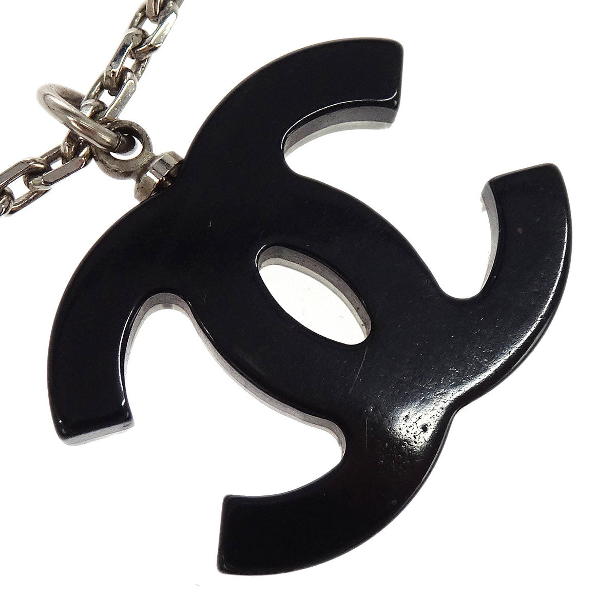 Chanel CC Chain Necklace Silver Black Rhinestone 05P