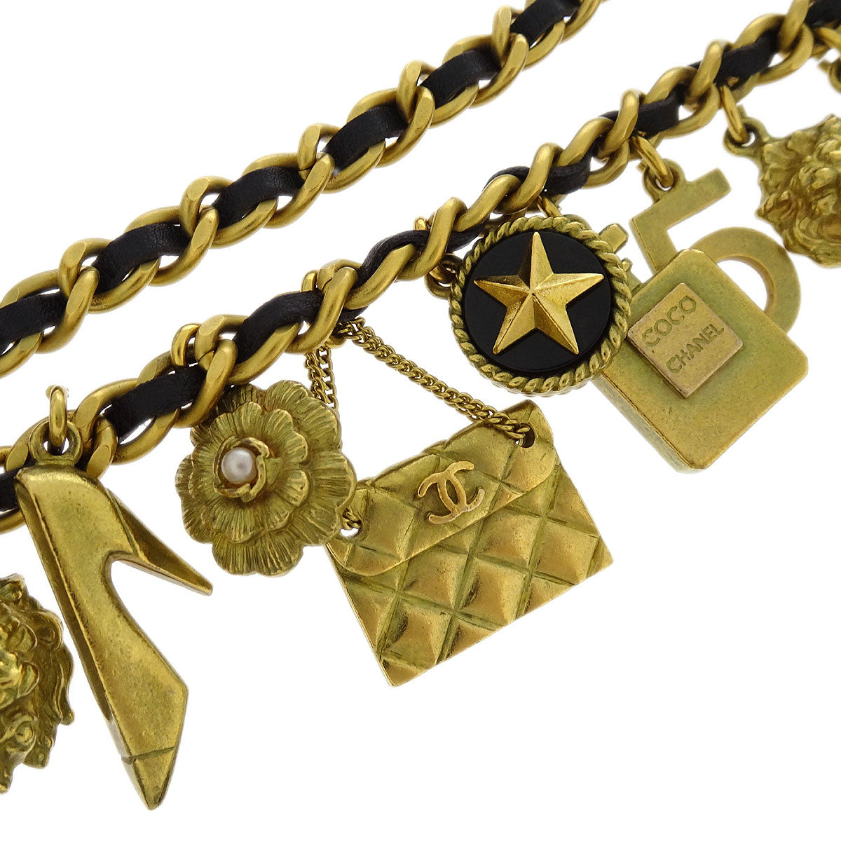 Chanel CC Icon Chain Belt Costume Pearl Gold Black 94A