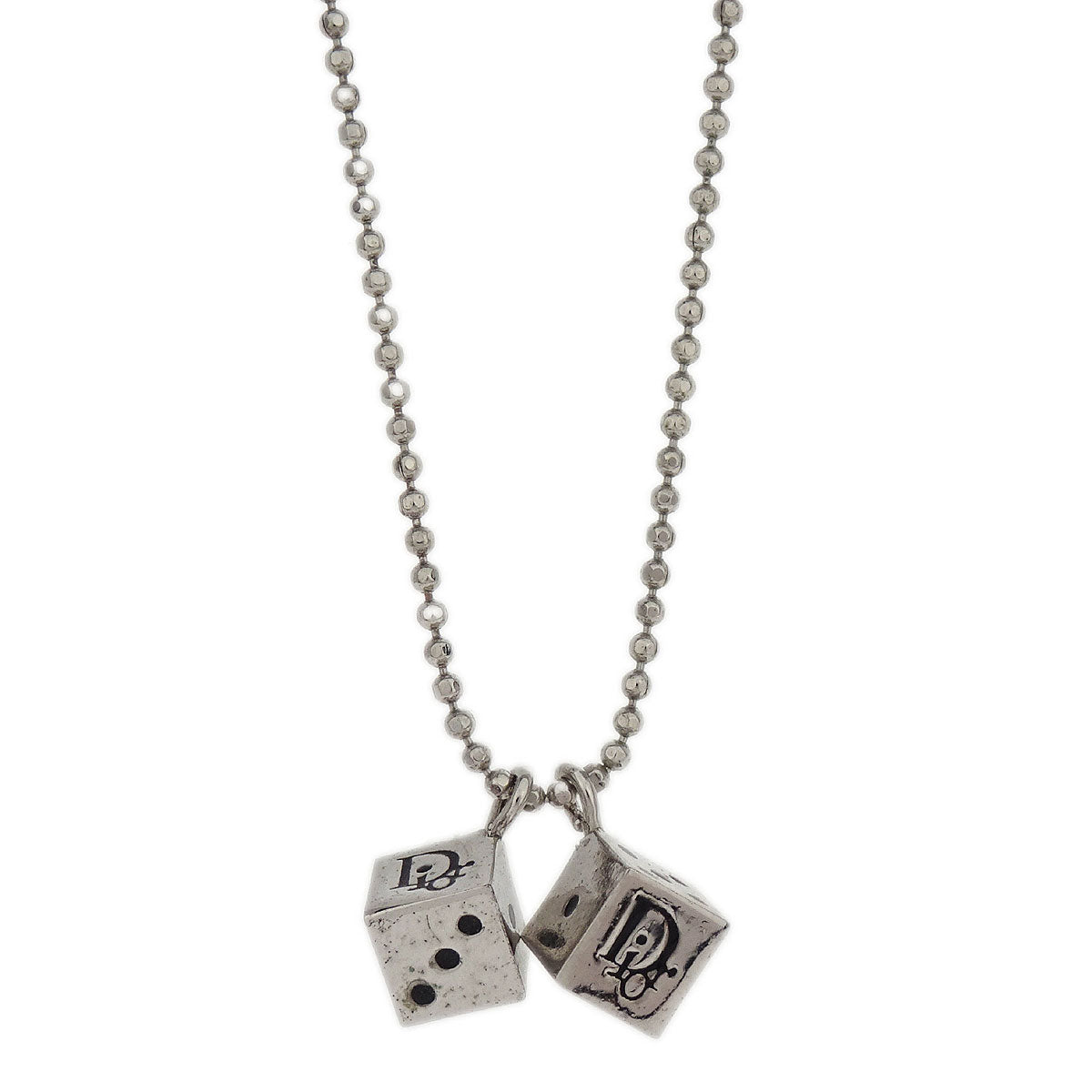 Christian Dior 2set Necklace Piercing Earrings Dice Silver