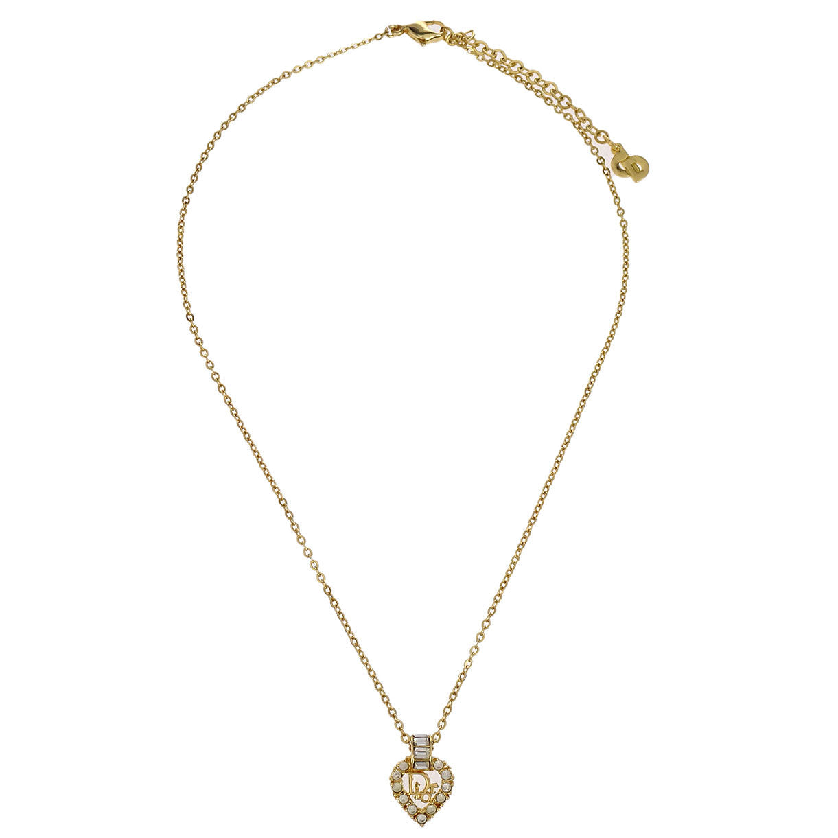 Christian Dior Necklace Pendant Gold Rhinestone