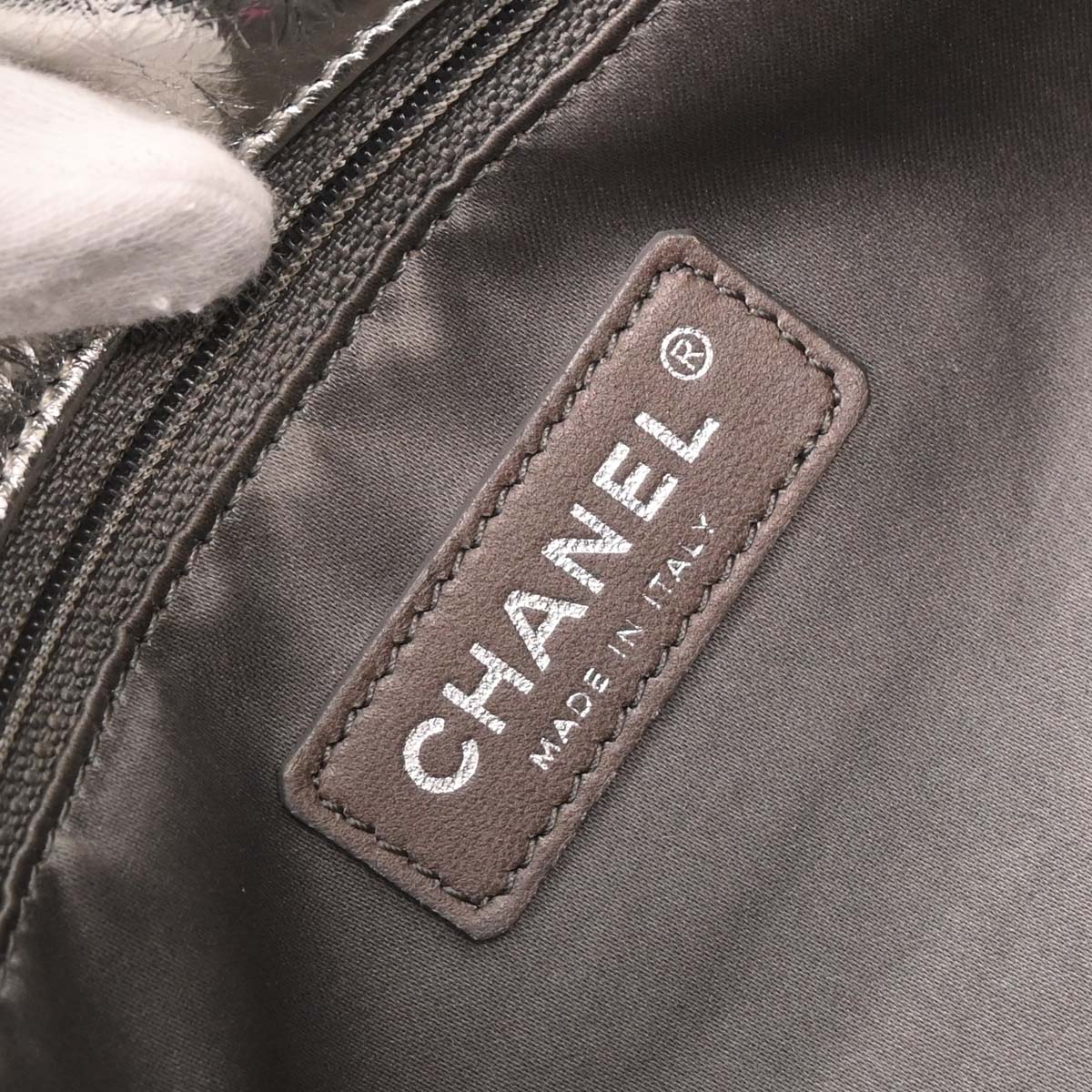 Chanel Silver Perforated Lambskin Handbag