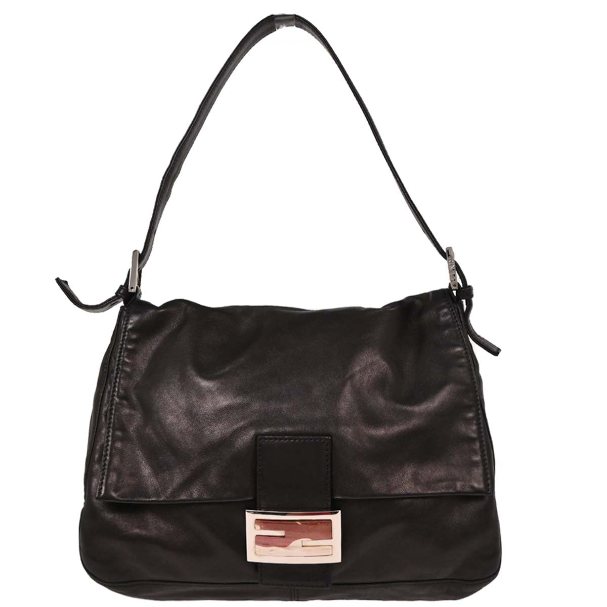 Fendi Black Lambskin Baguette Mamma Handbag