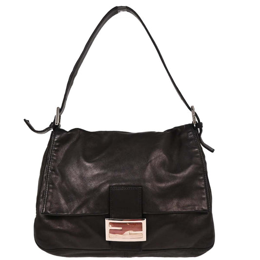 Fendi Black Lambskin Baguette Mamma Handbag