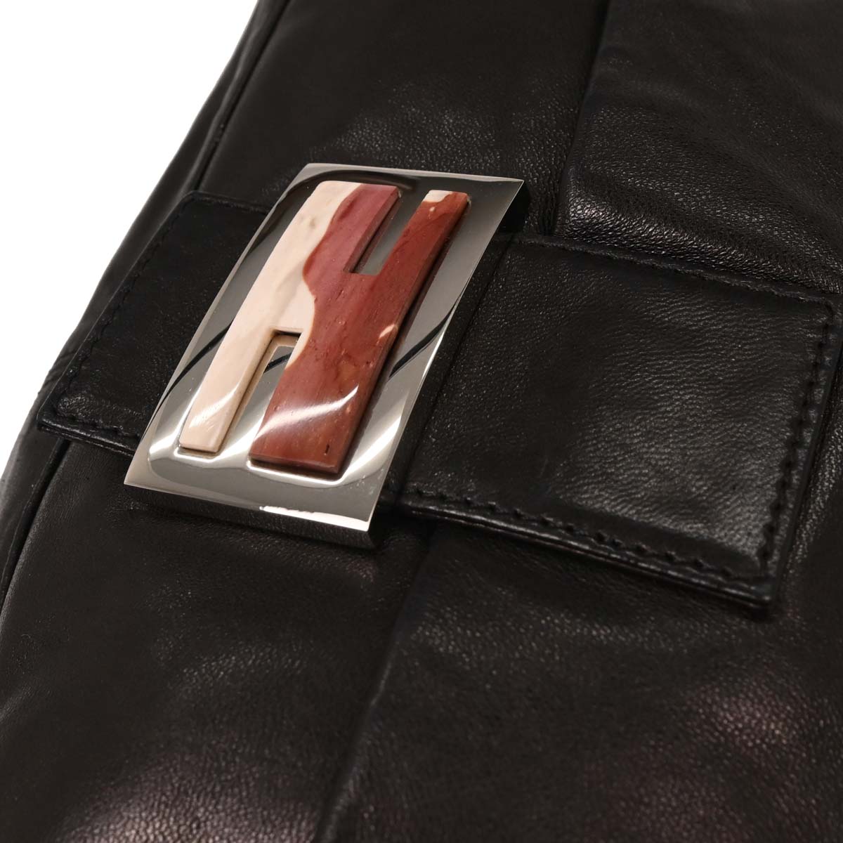 Fendi Black Lambskin Baguette Mamma Handbag