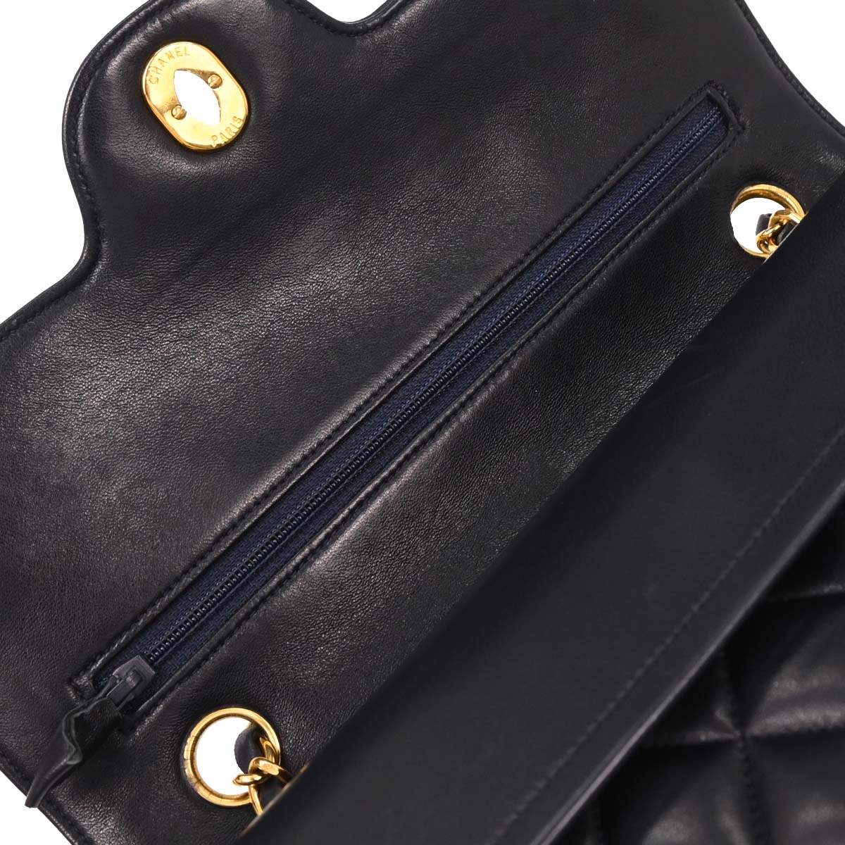 Chanel Navy Lambskin Paris Small Double Flap Shoulder Bag