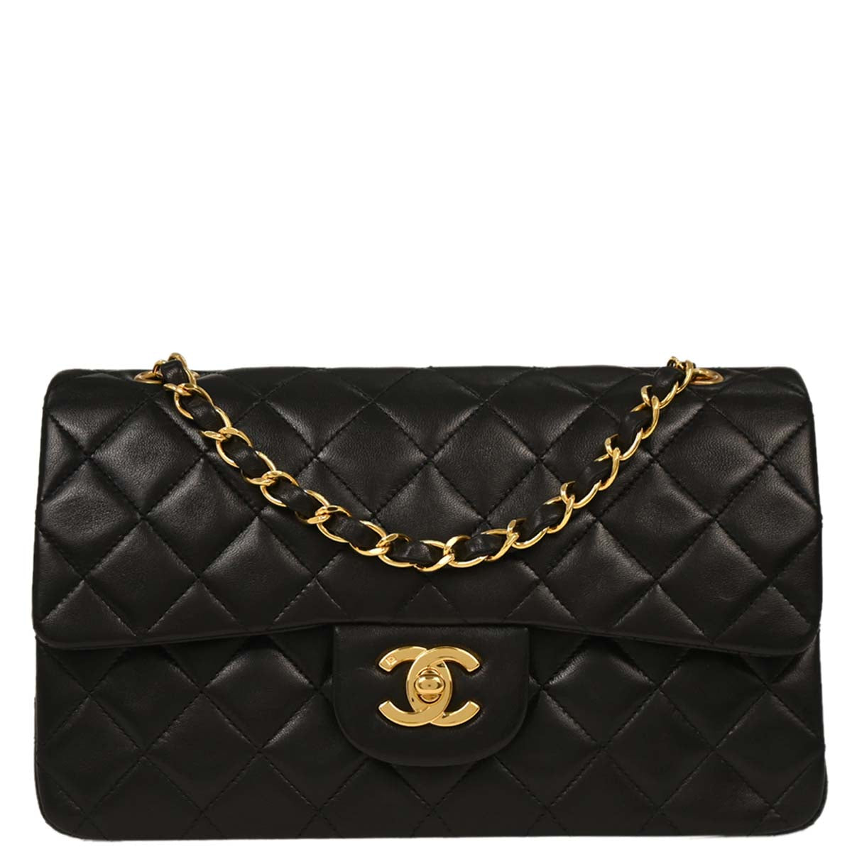 Chanel 1994-1996 Black Lambskin Small Classic Double Flap Shoulder Bag