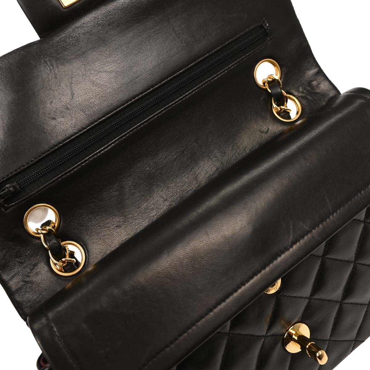 Chanel 1994-1996 Black Lambskin Small Classic Double Flap Shoulder Bag