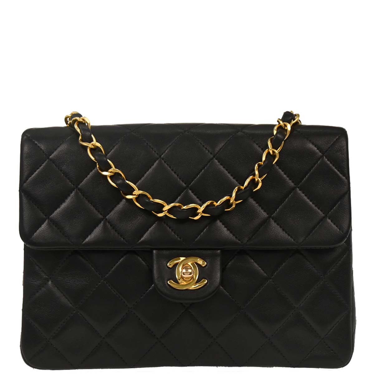 Chanel Black Lambskin Classic Square Flap Shoulder Bag
