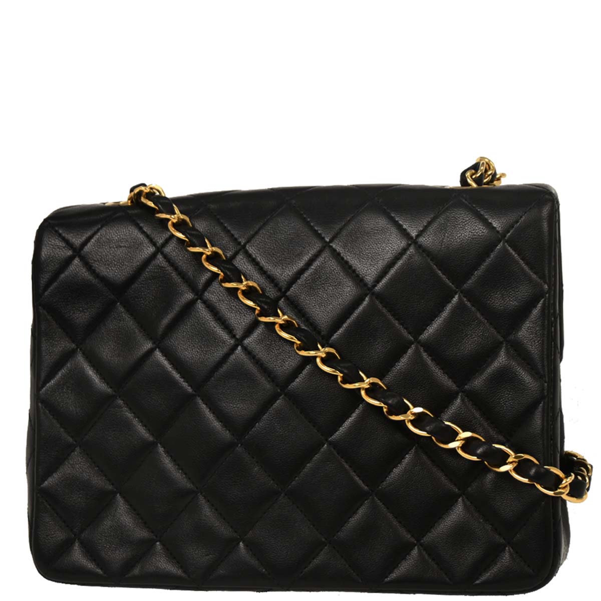 Chanel Black Lambskin Classic Square Flap Shoulder Bag