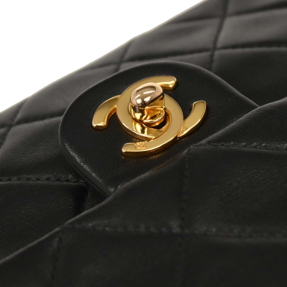 Chanel Black Lambskin Classic Square Flap Shoulder Bag