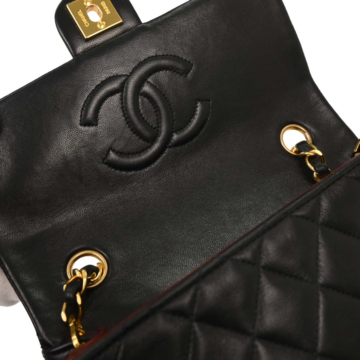Chanel Black Lambskin Classic Square Flap Shoulder Bag