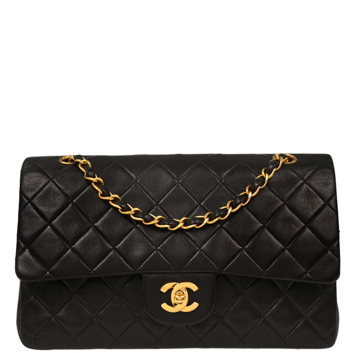 Chanel 1994-1996 Black Lambskin Medium Classic Double Flap Shoulder Bag