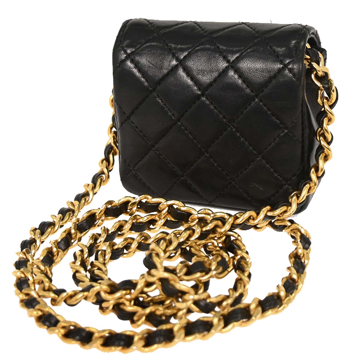 Chanel Black Lambskin Classic Flap Micro Chain Crossbody Bag Pouch