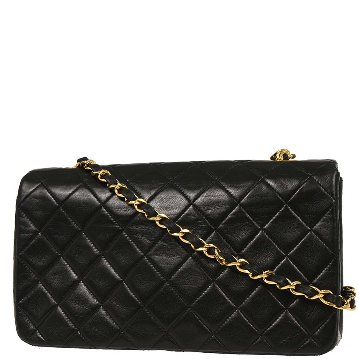 Chanel 1989-1991 Black Lambskin Turnlock Small Full Flap Shoulder Bag