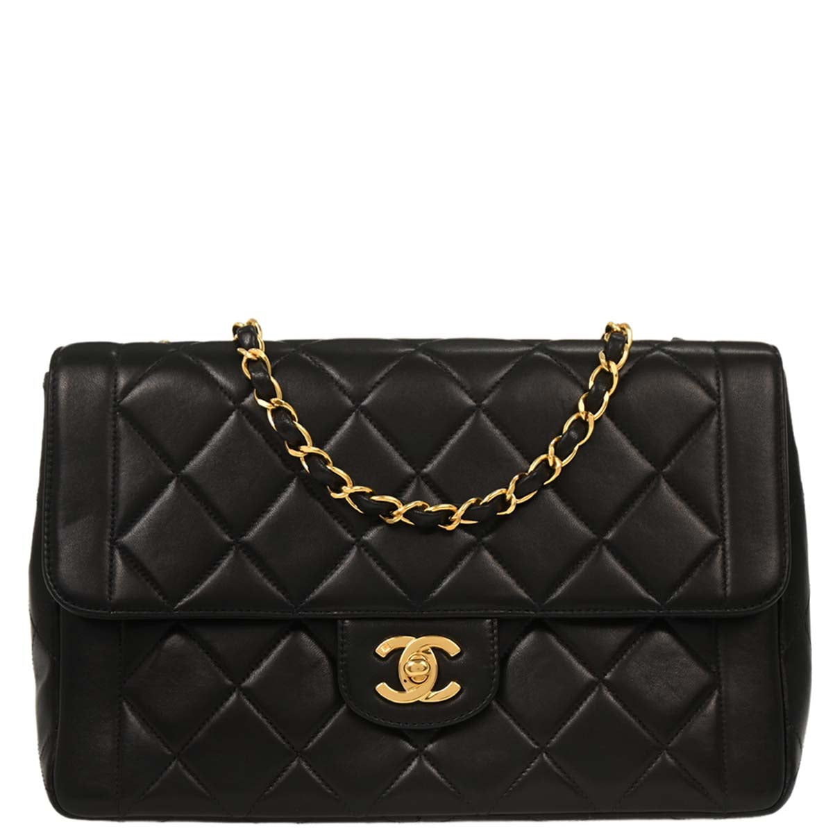 Chanel Black Lambskin Single Flap Shoulder Bag