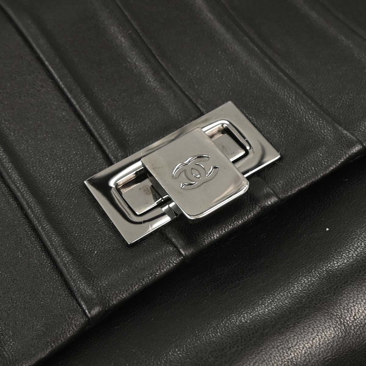 Chanel Black Lambskin Mademoiselle Accordion Flap Shoulder Bag