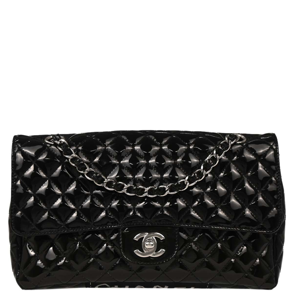 Chanel Black Patent Leather Secret Label Single Flap Shoulder Bag