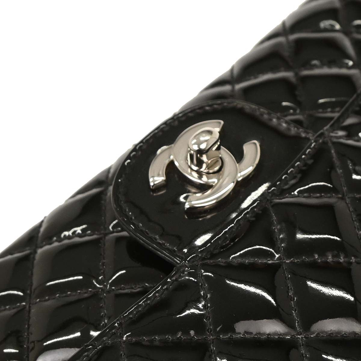 Chanel Black Patent Leather Secret Label Single Flap Shoulder Bag