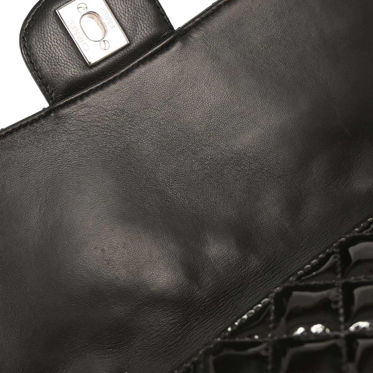 Chanel Black Patent Leather Secret Label Single Flap Shoulder Bag