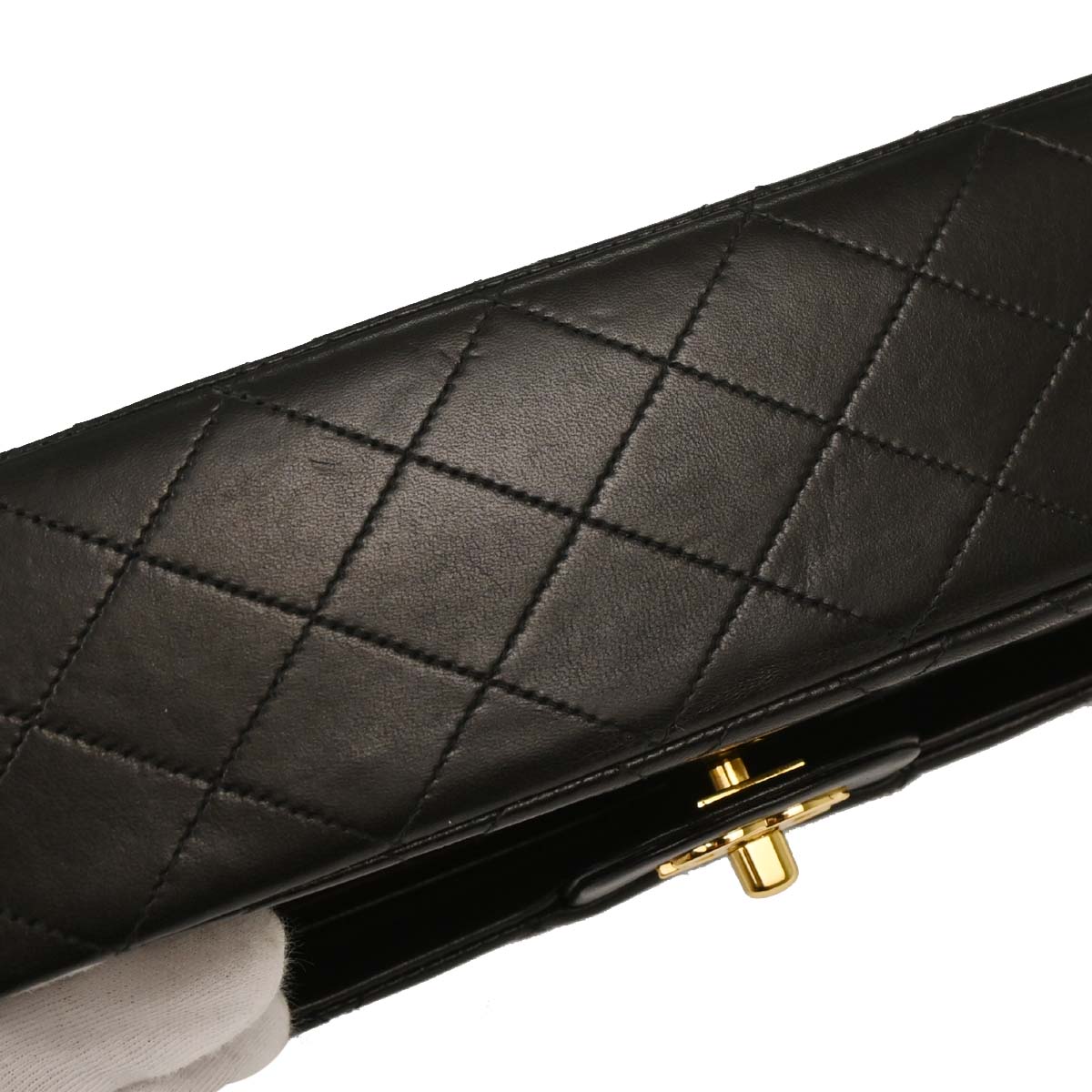 Chanel 1991-1994 Black Lambskin Medium Classic Double Flap Shoulder Bag