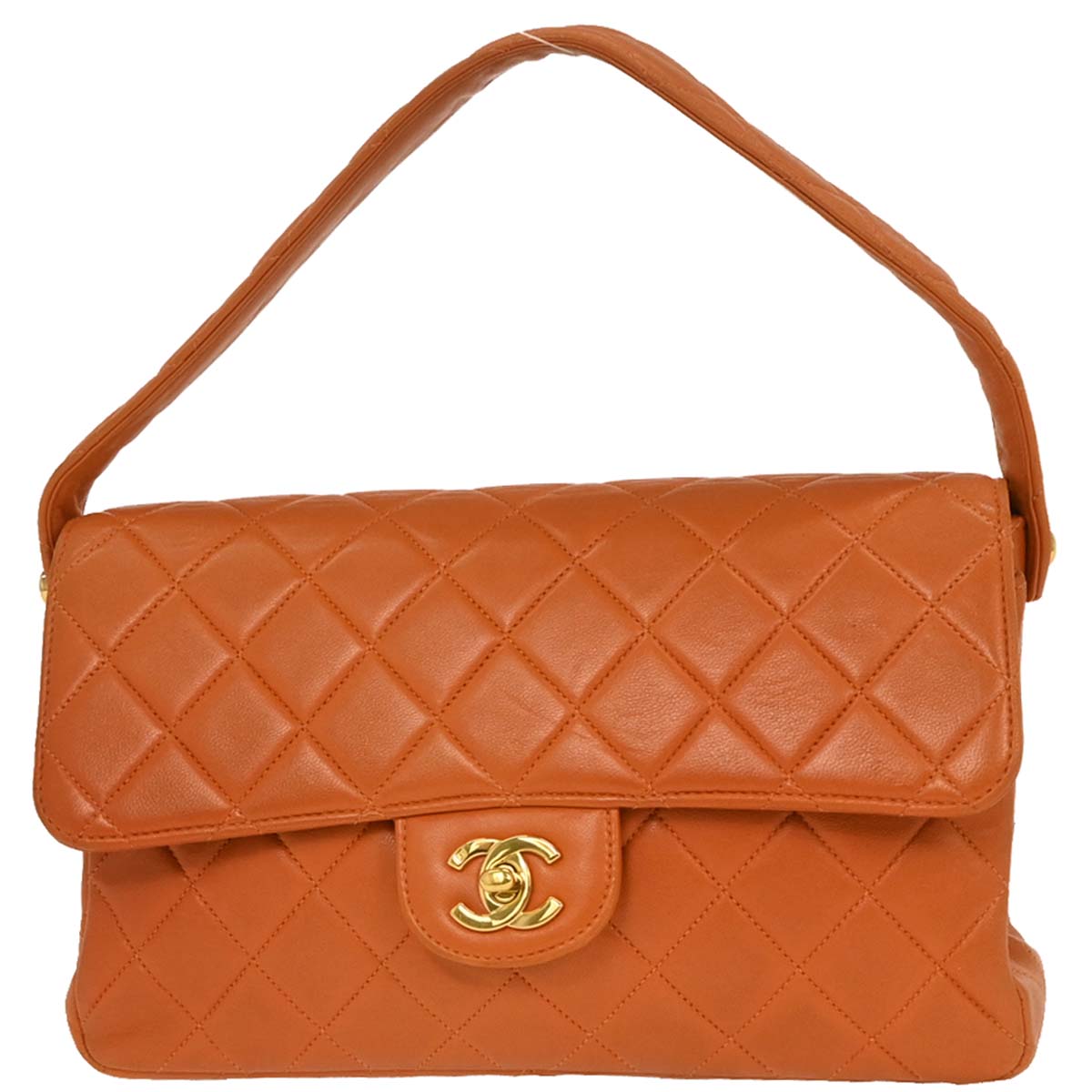 Chanel Orange Lambskin Double Sided Flap Handbag