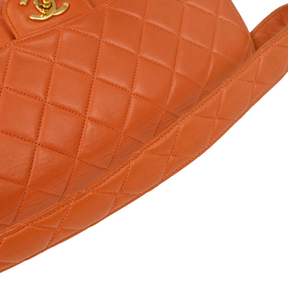 Chanel Orange Lambskin Double Sided Flap Handbag