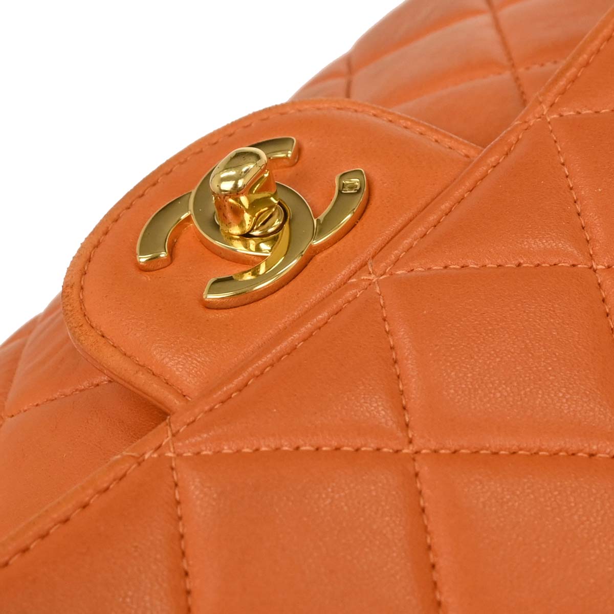 Chanel Orange Lambskin Double Sided Flap Handbag