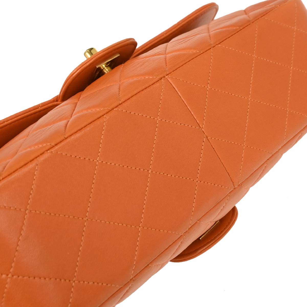 Chanel Orange Lambskin Double Sided Flap Handbag