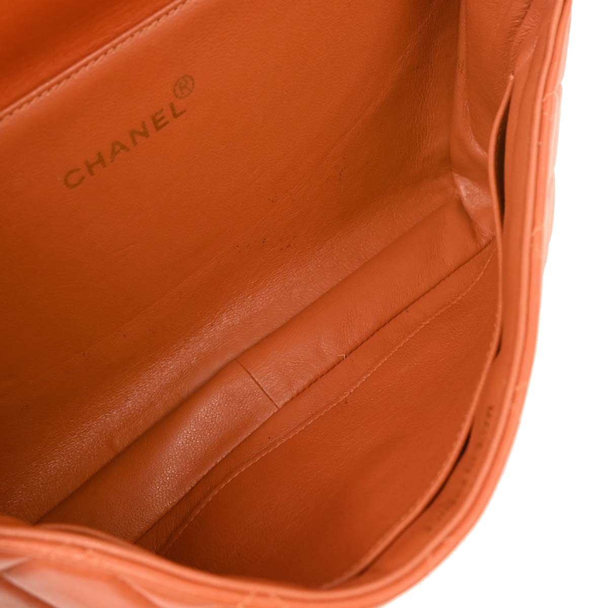 Chanel Orange Lambskin Double Sided Flap Handbag