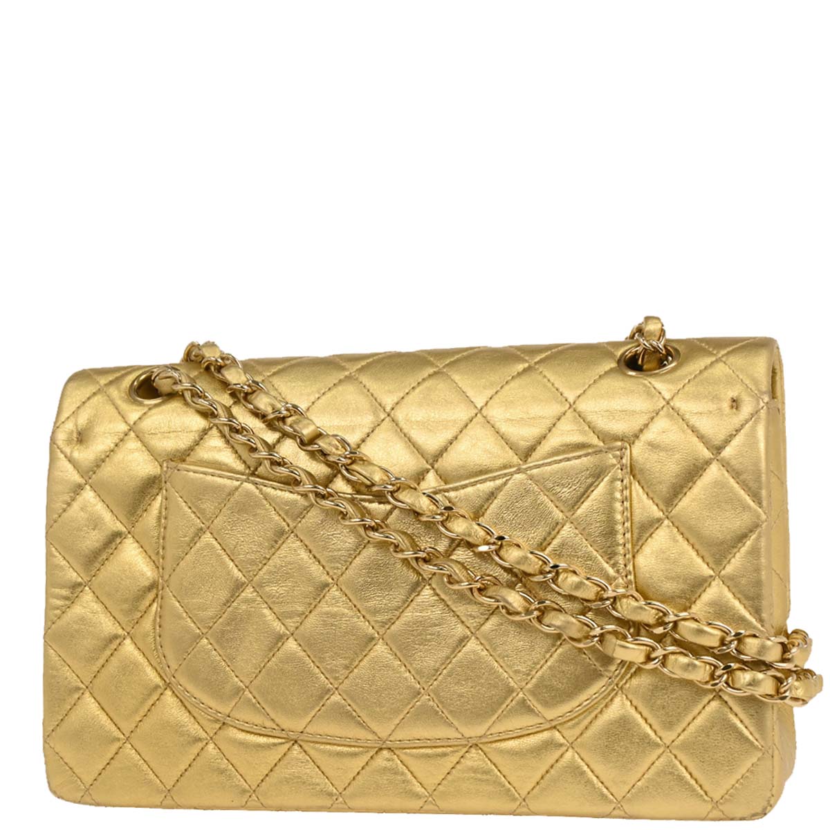 Chanel 2001-2003 Metallic Gold Lambskin Medium Classic Double Flap Shoulder Bag