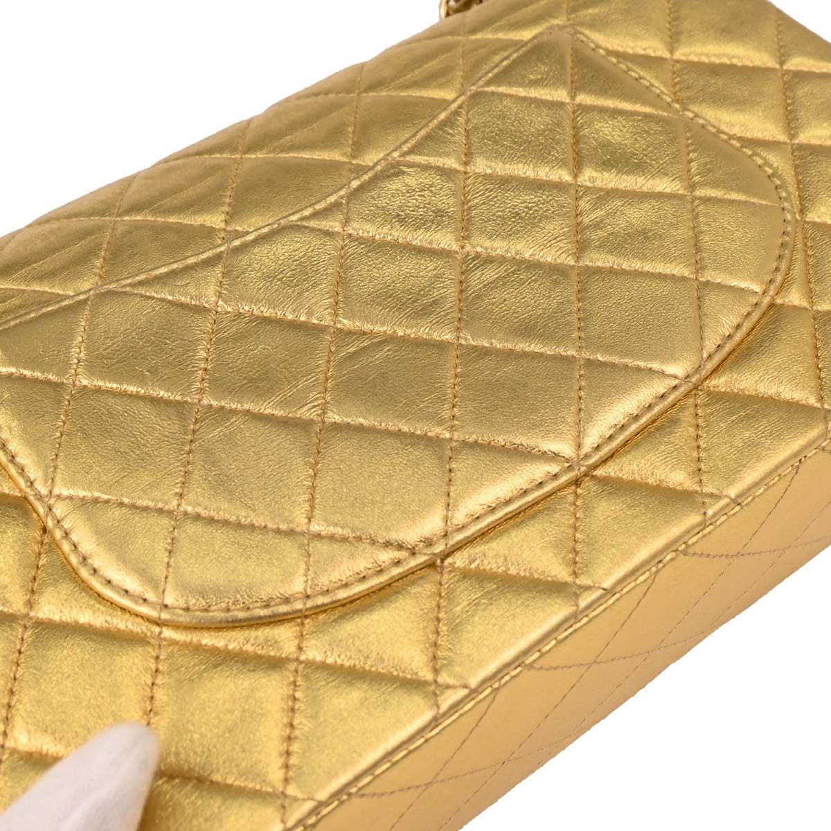 Chanel 2001-2003 Metallic Gold Lambskin Medium Classic Double Flap Shoulder Bag