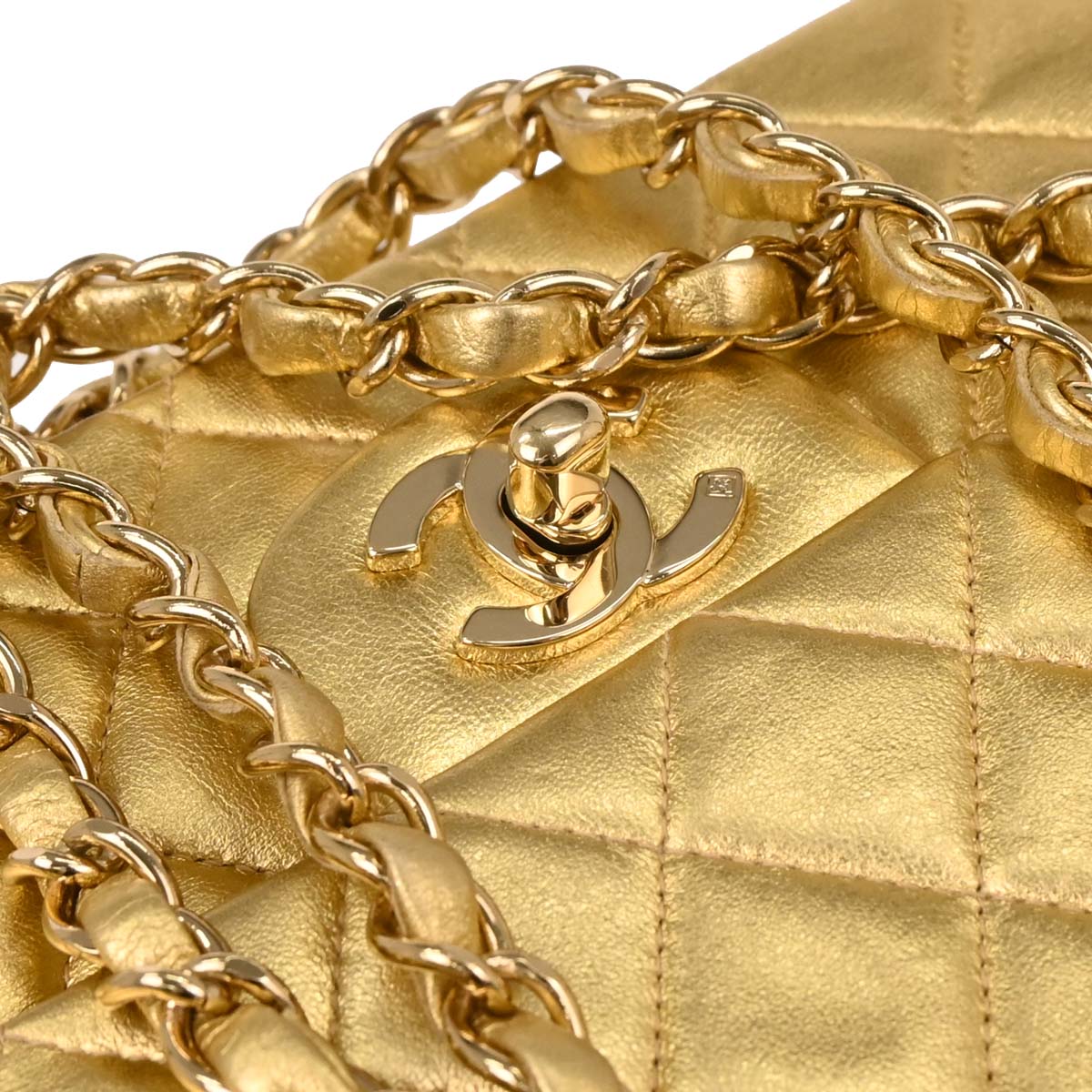 Chanel 2001-2003 Metallic Gold Lambskin Medium Classic Double Flap Shoulder Bag