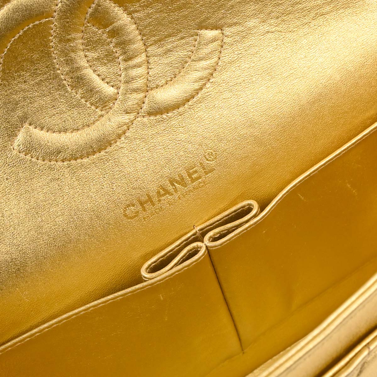 Chanel 2001-2003 Metallic Gold Lambskin Medium Classic Double Flap Shoulder Bag
