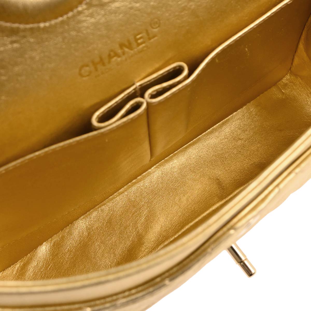Chanel 2001-2003 Metallic Gold Lambskin Medium Classic Double Flap Shoulder Bag
