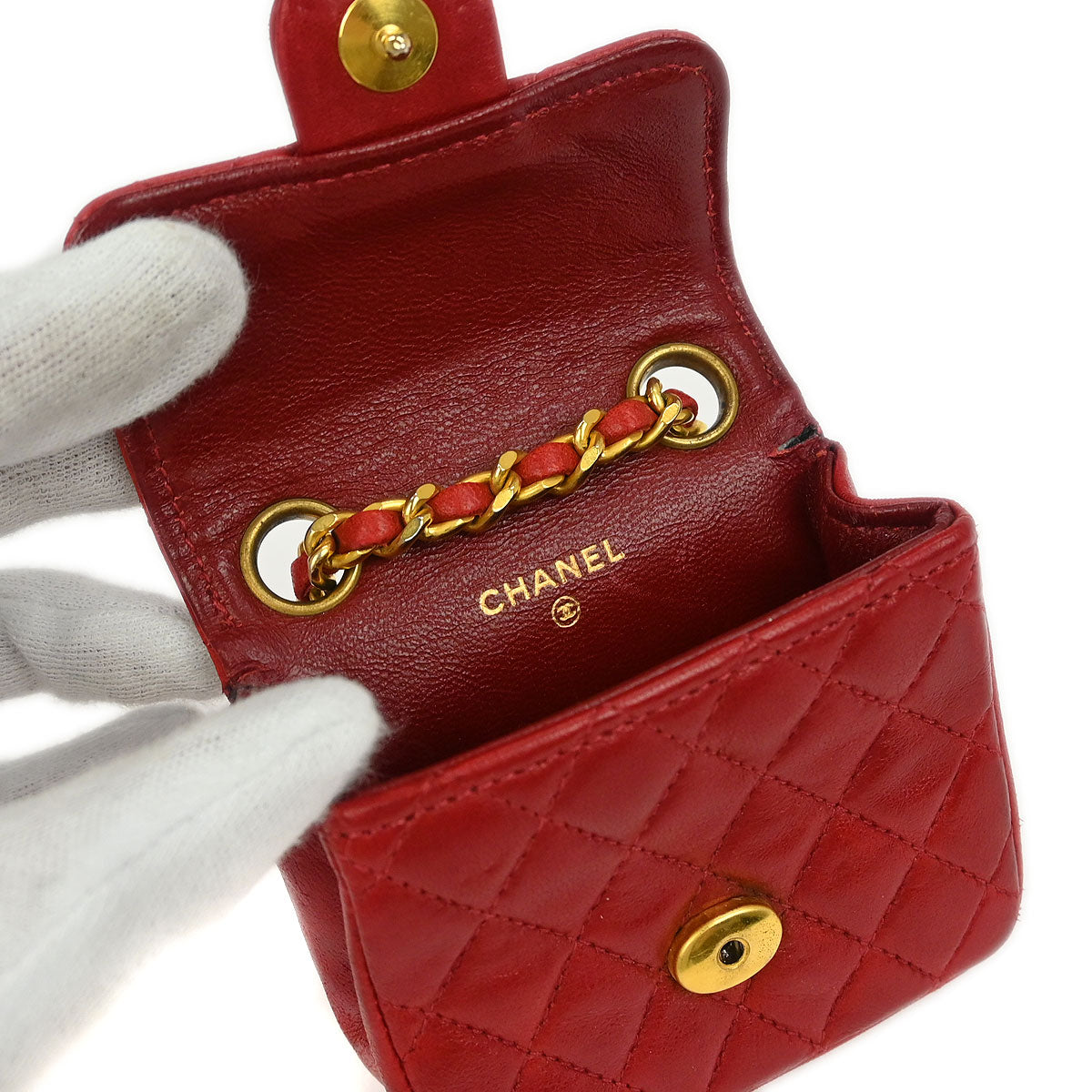 Chanel Red Lambskin Classic Flap Micro Bum Belt Bag