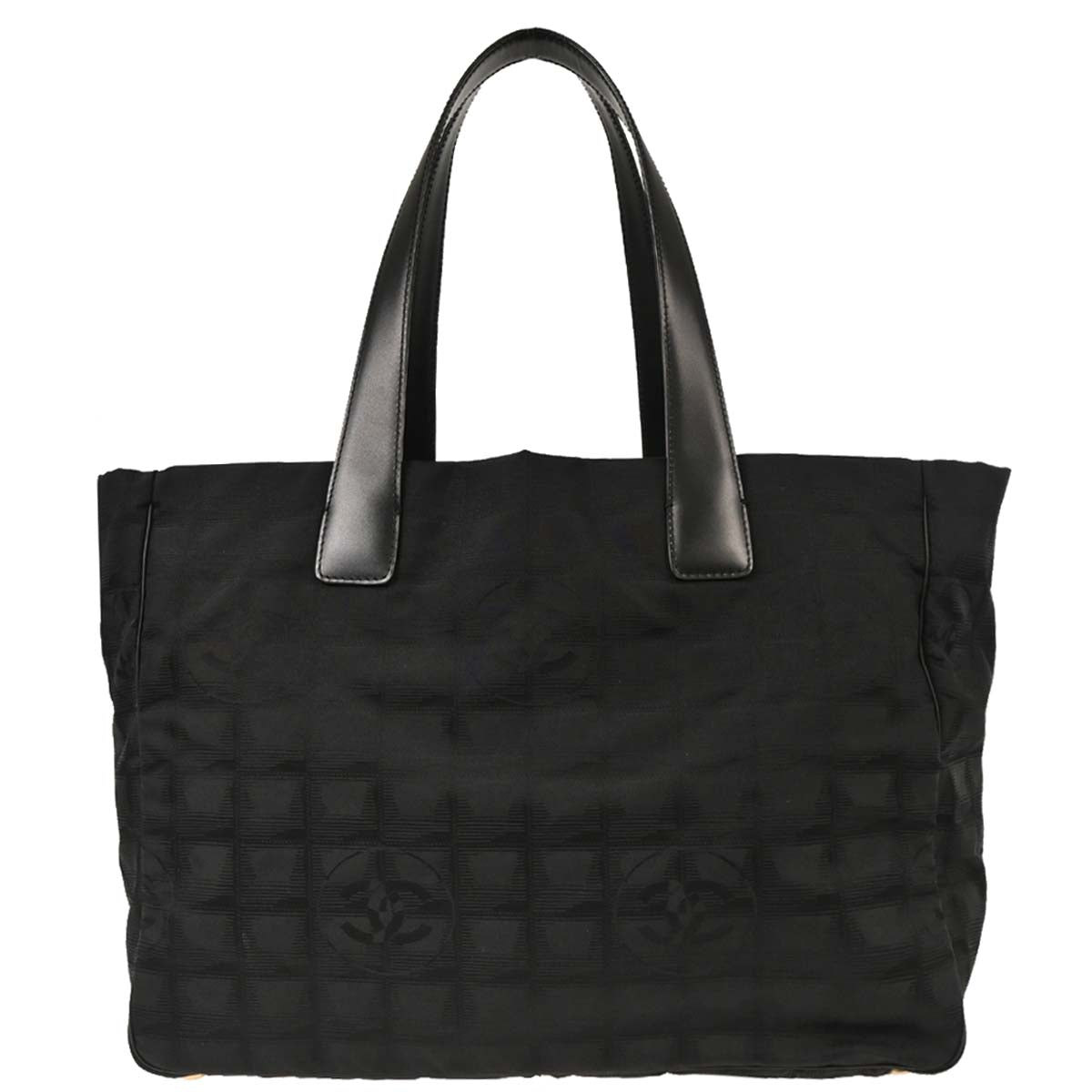 Chanel 2004-2005 Black Jacquard Nylon Travel Line Tote Handbag