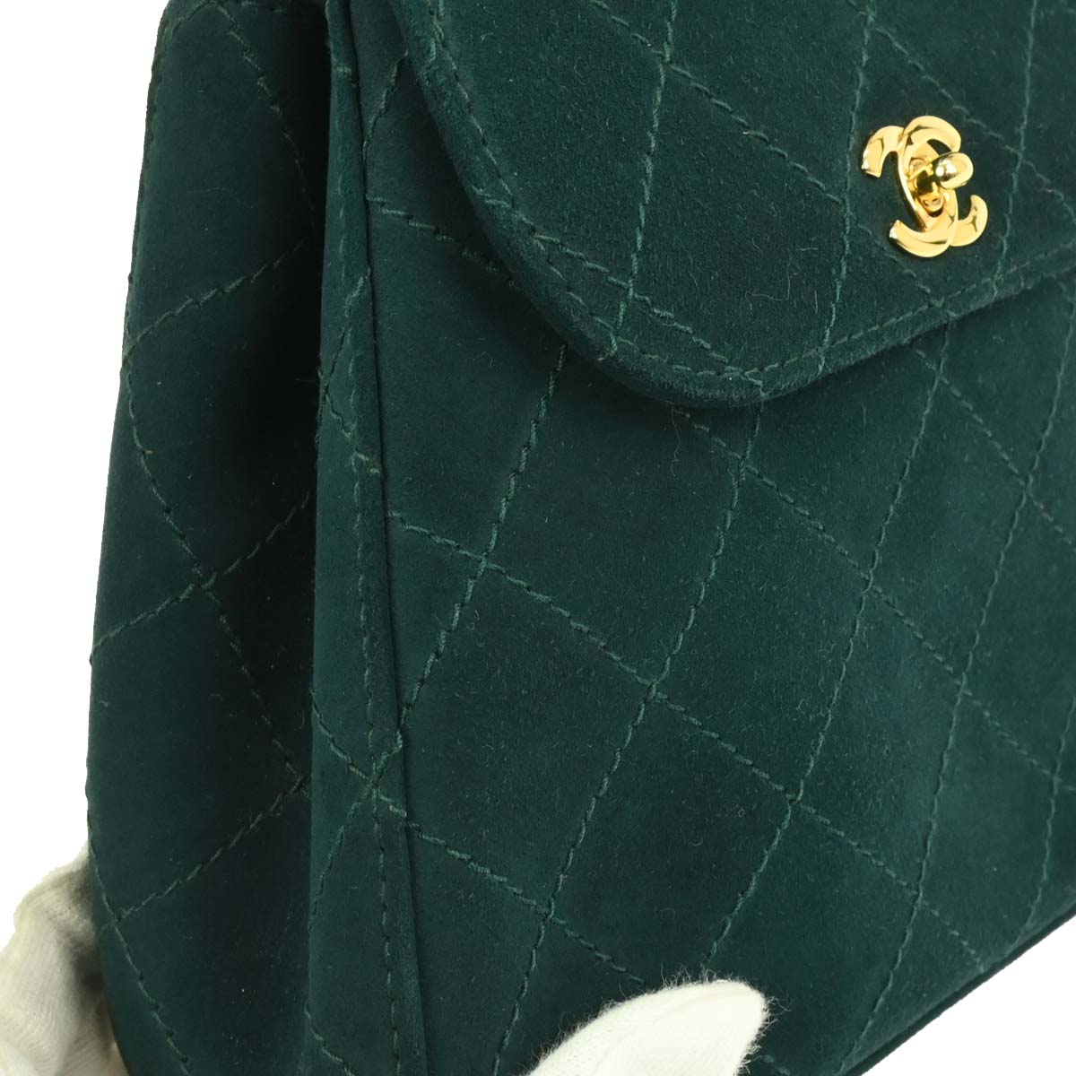 Chanel 1997-1999 Dark Green Suede Handbag