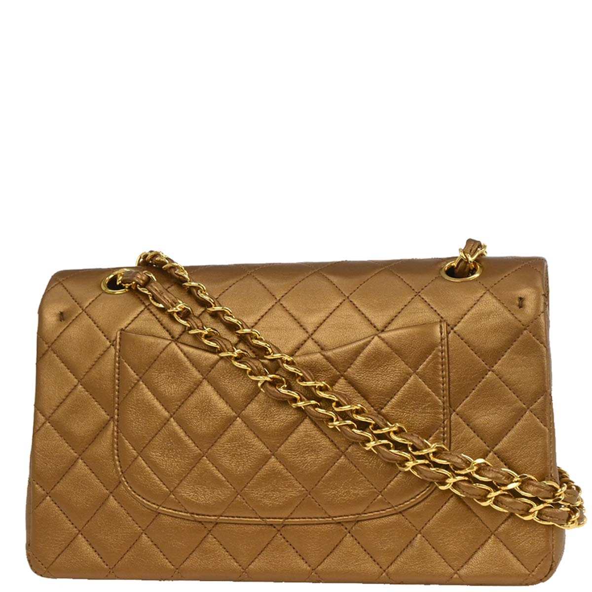Chanel 1991-1994 Metallic Brown Lambskin Medium Classic Double Flap Shoulder Bag