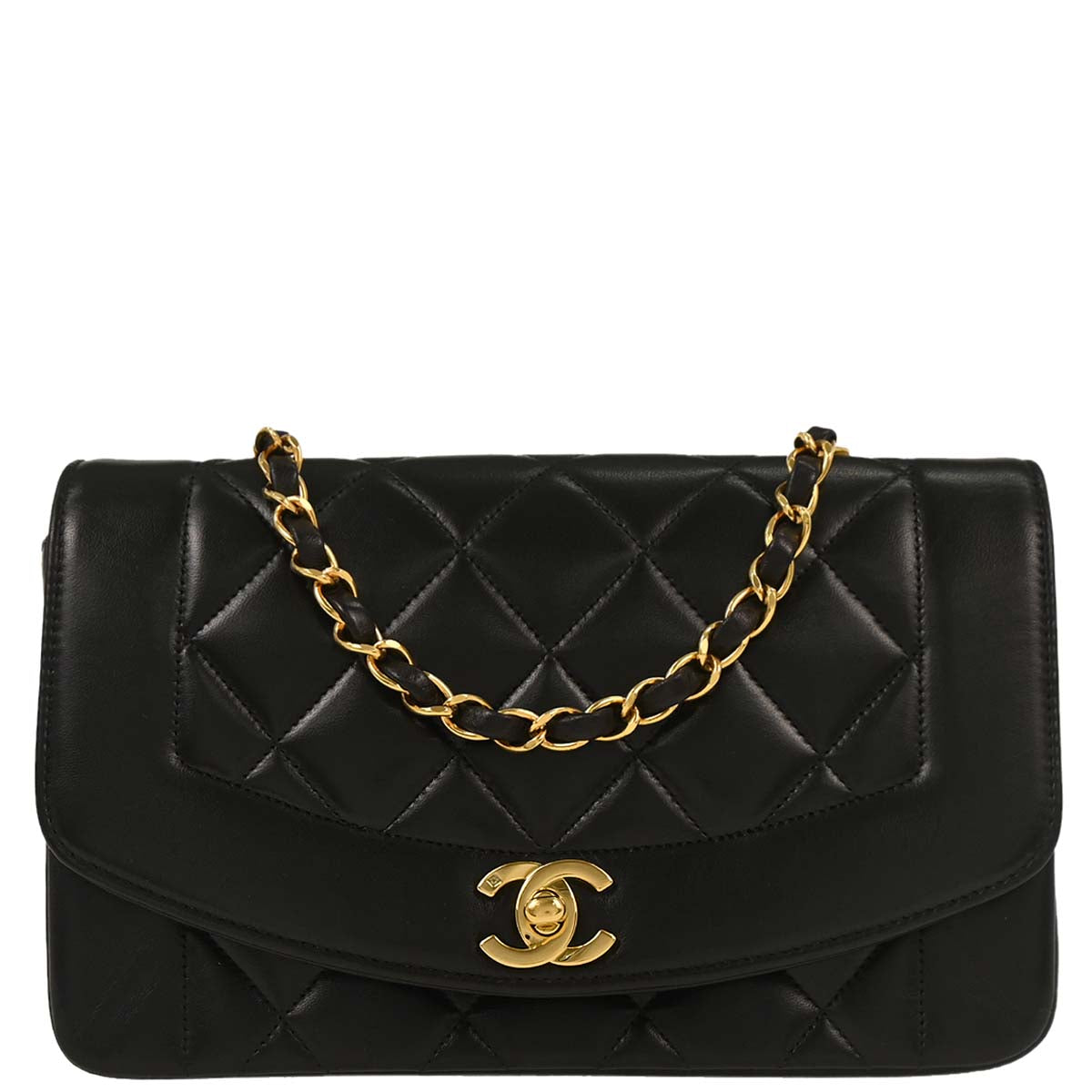 Chanel 1994-1996 Black Lambskin Small Diana Shoulder Bag