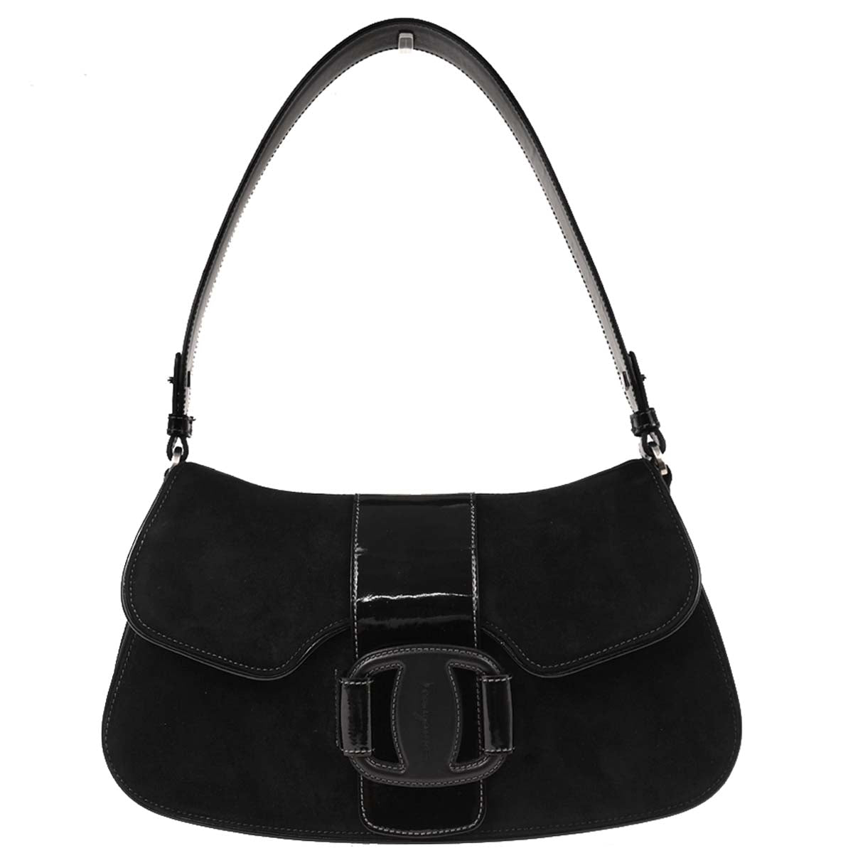 Salvatore Ferragamo Black Suede Vara Handbag