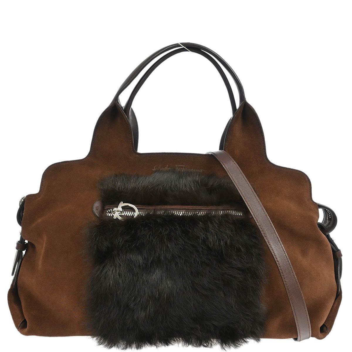 Salvatore Ferragamo * Brown Suede Gancini Handbag
