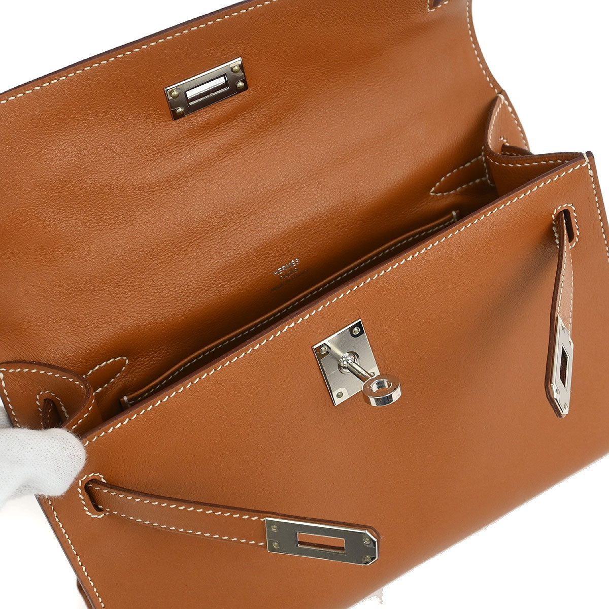Hermes Gold Veau Swift Kelly Pochette Handbag