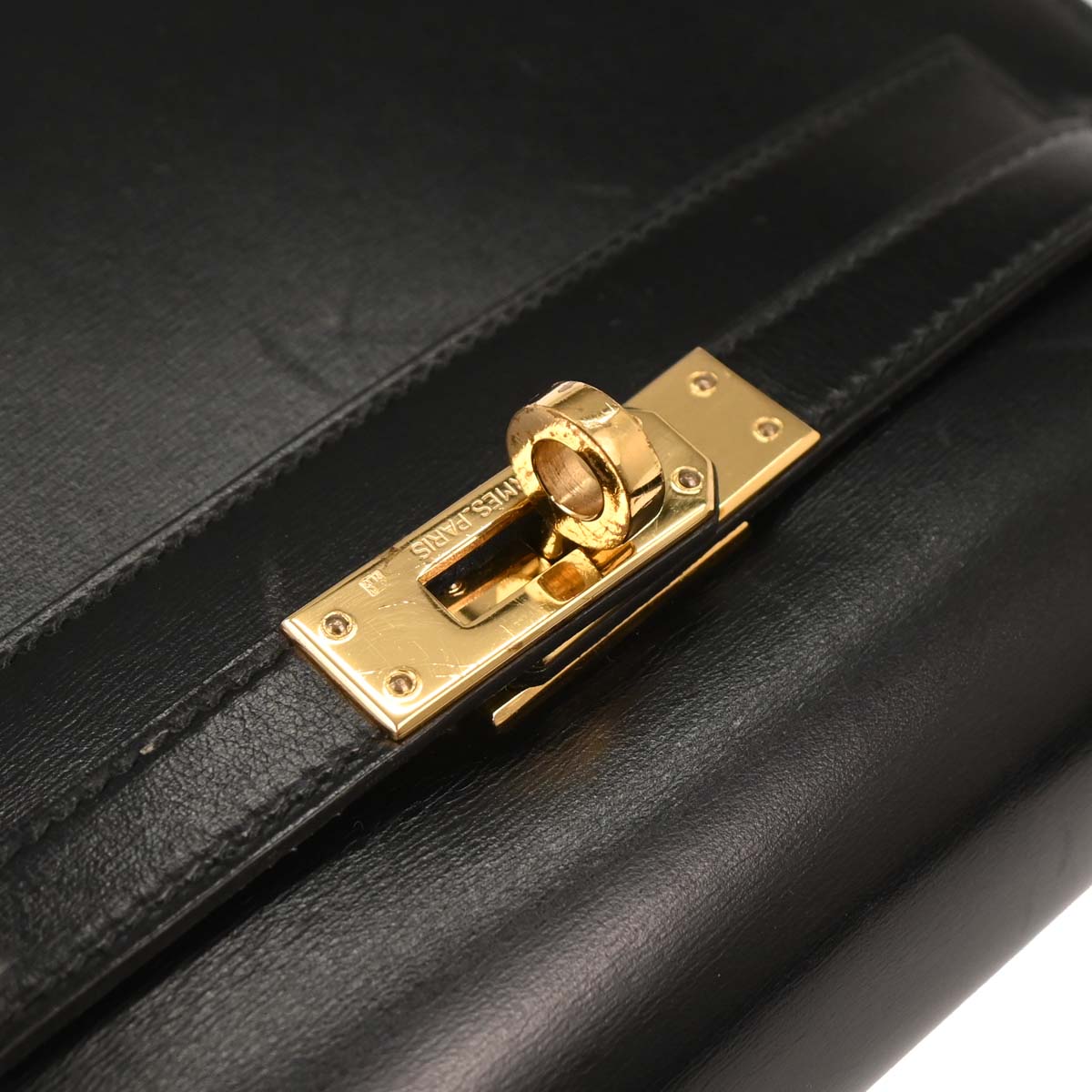 Hermes Black Box Calf Mini Kelly 20 2way Shoulder Sellier Handbag