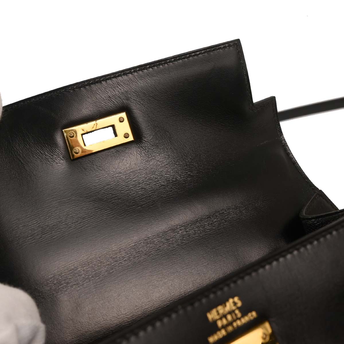 Hermes Black Box Calf Mini Kelly 20 2way Shoulder Sellier Handbag