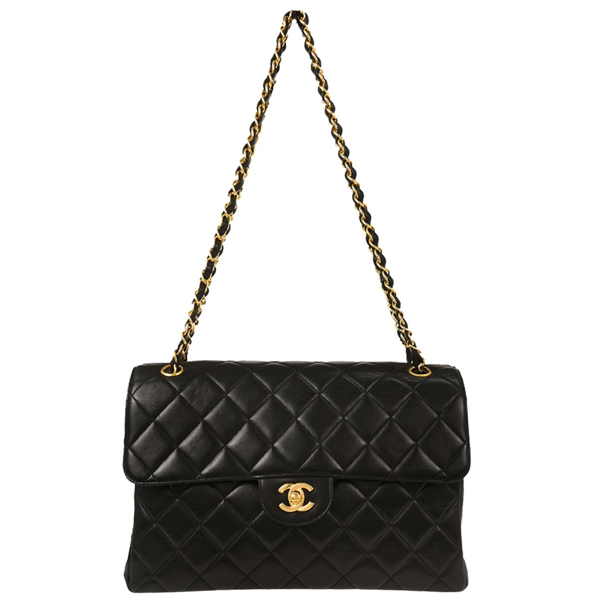 Chanel 1996-1997 Black Lambskin Double Sided Flap Shoulder Bag