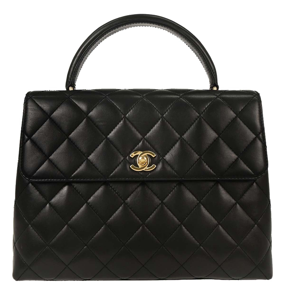 Chanel 1997-1999 Black Lambskin Kelly Top Handle Handbag
